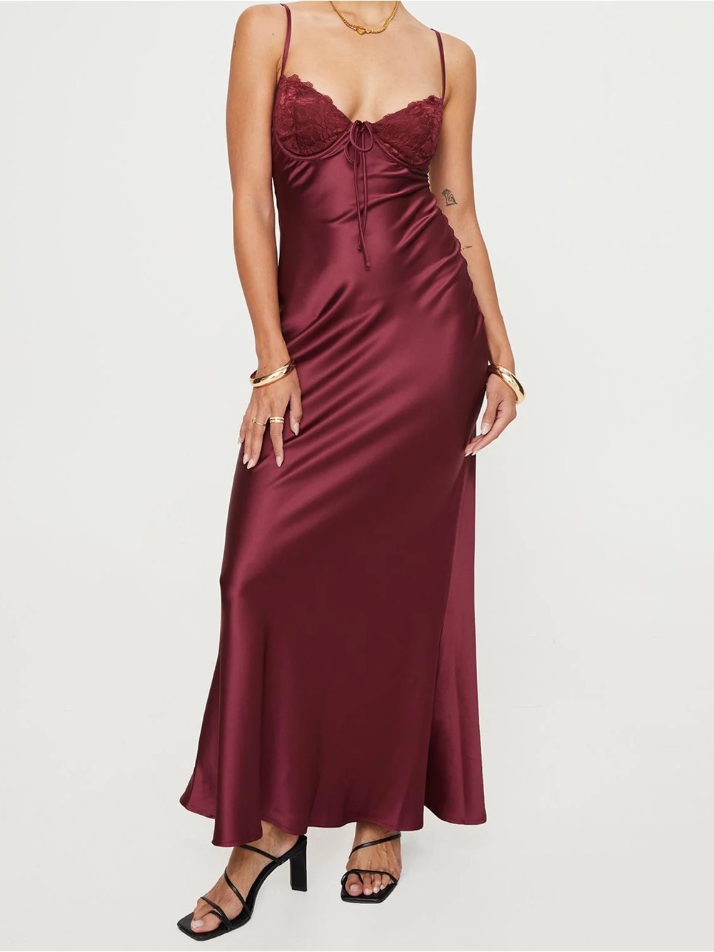 Princess Polly Burgundy Bias Cut Maxi Dress - US Size 4